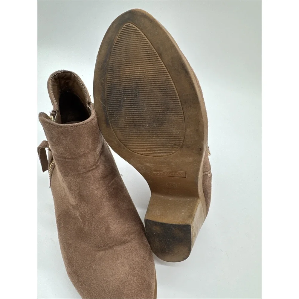 Top Moda Brown Suede Ankle Booties with Side‎ Zipper Size 6